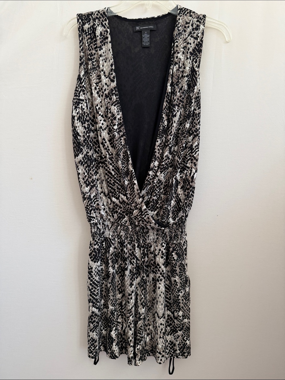 INC International Concepts Black and White Snake-Print Sleeveless Romper